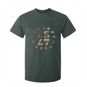 Trump 2024 T Shirt For Kid 45 47 The 47th US President Vintage American Flag TS11 Dark Forest Green Print Your Wear