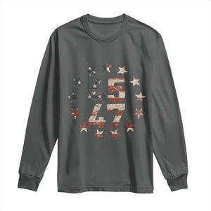 Trump 2024 Long Sleeve Shirt 45 47 The 47th US President Vintage American Flag TS11 Dark Heather Print Your Wear