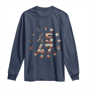 Trump 2024 Long Sleeve Shirt 45 47 The 47th US President Vintage American Flag TS11 Navy Print Your Wear