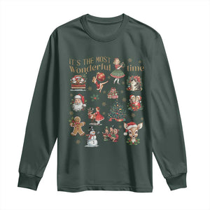 Retro Vintage Christmas Long Sleeve Shirt It's The Most Wonderful Time Xmas TS11 Dark Forest Green Print Your Wear