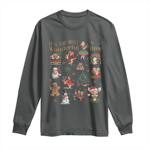 Retro Vintage Christmas Long Sleeve Shirt It's The Most Wonderful Time Xmas TS11 Dark Heather Print Your Wear