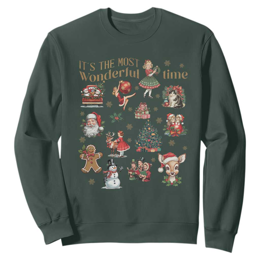 Retro Vintage Christmas Sweatshirt It's The Most Wonderful Time Xmas TS11 Dark Forest Green Print Your Wear