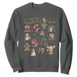Retro Vintage Christmas Sweatshirt It's The Most Wonderful Time Xmas TS11 Dark Heather Print Your Wear