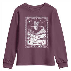 Italian Christmas La Befana Youth Sweatshirt Buon Befana Folklore Xmas Witch TS11 Maroon Print Your Wear