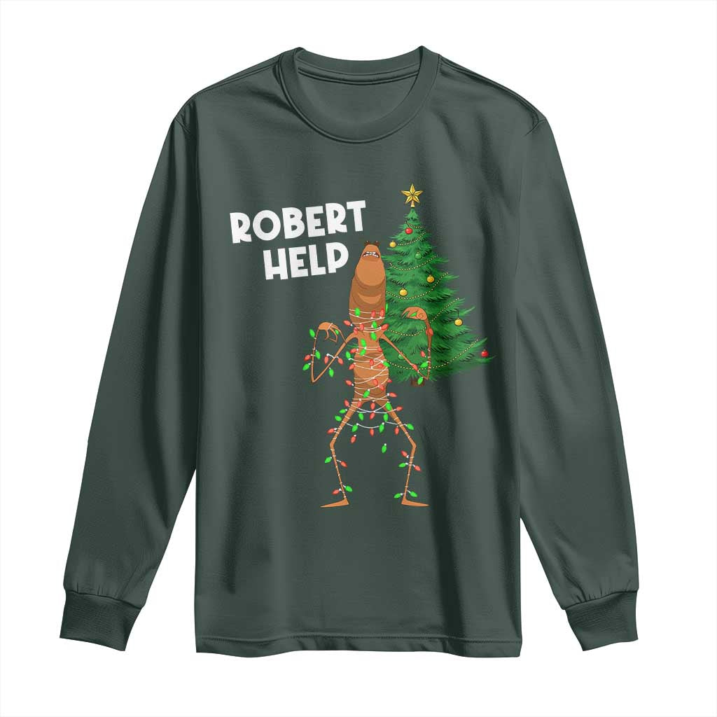 Funny Marcus The Worm Christmas Long Sleeve Shirt Robert Help Xmas Tree TS11 Dark Forest Green Print Your Wear