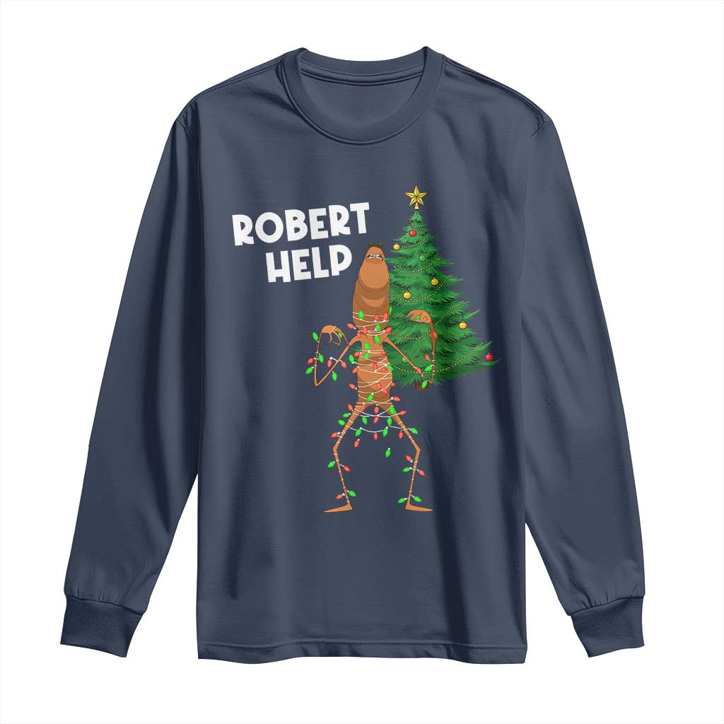 Funny Marcus The Worm Christmas Long Sleeve Shirt Robert Help Xmas Tree TS11 Navy Print Your Wear