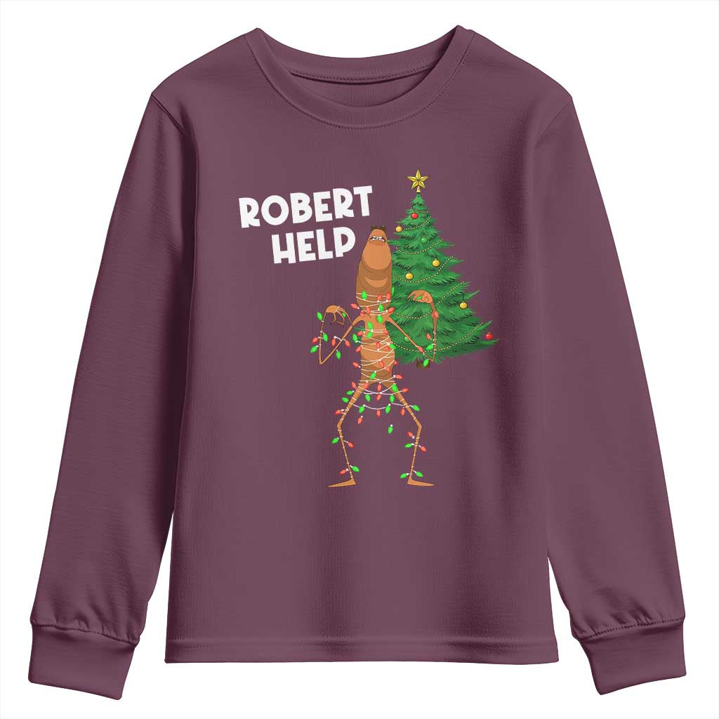 Funny Marcus The Worm Christmas Youth Sweatshirt Robert Help Xmas Tree TS11 Maroon Print Your Wear