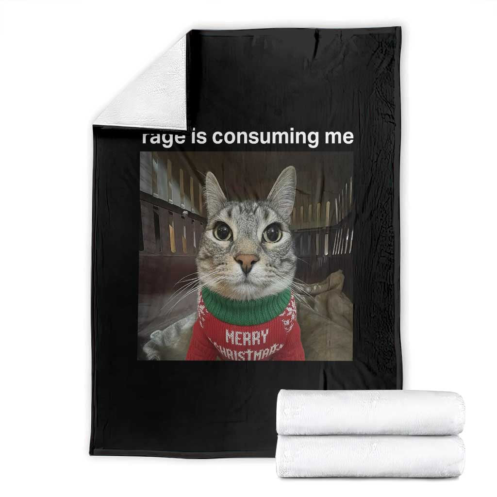 Rage Is Consuming Me Christmas Throw Blanket Funny Silly Staring Cat Meme Xmas Ugly Sweater TS11 Black Print Your Wear