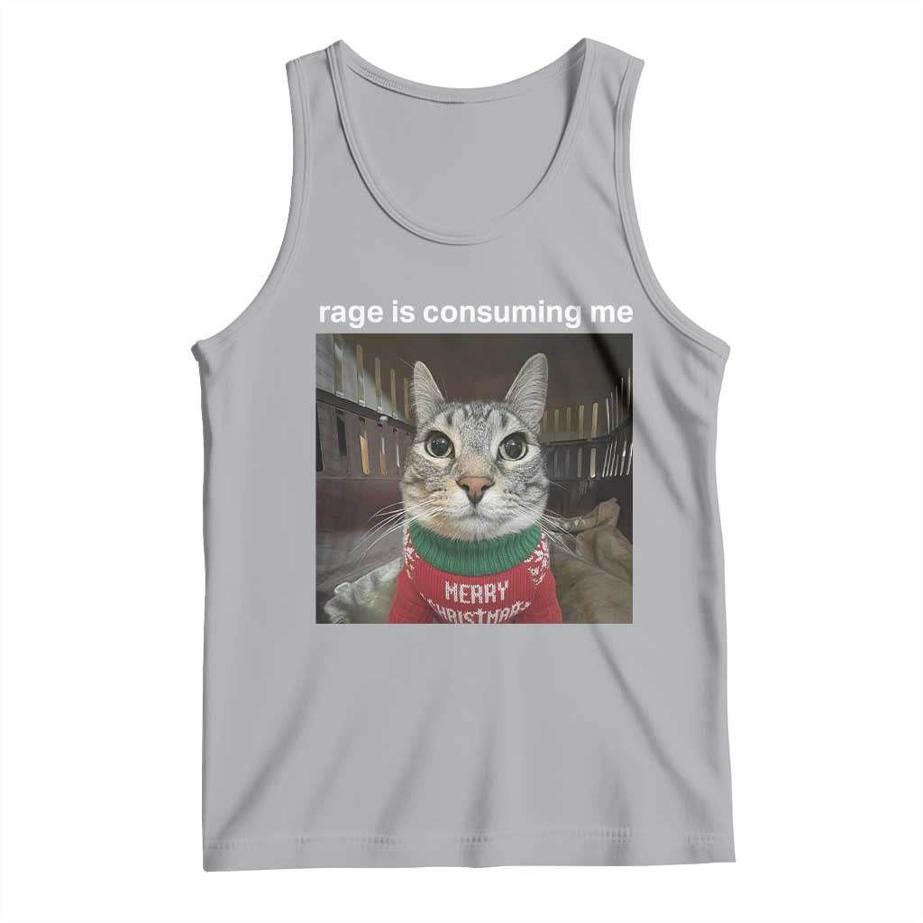 Rage Is Consuming Me Christmas Tank Top Funny Silly Staring Cat Meme Xmas Ugly Sweater TS11 Athletic Heather Print Your Wear