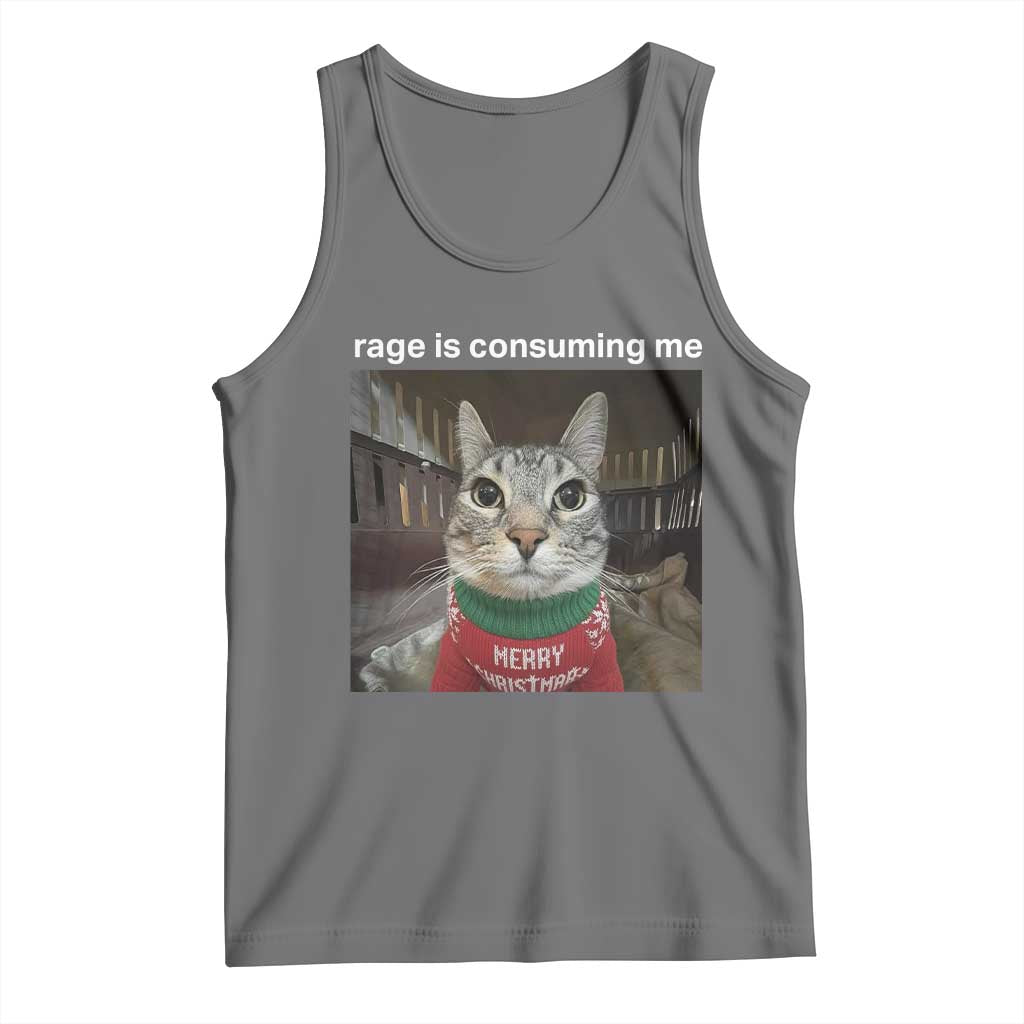 Rage Is Consuming Me Christmas Tank Top Funny Silly Staring Cat Meme Xmas Ugly Sweater TS11 Black Heather Print Your Wear