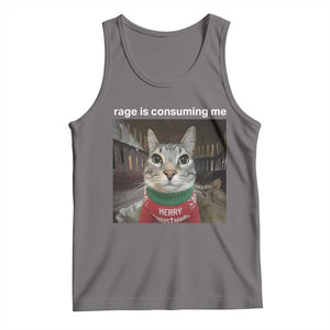 Rage Is Consuming Me Christmas Tank Top Funny Silly Staring Cat Meme Xmas Ugly Sweater TS11 Deep Heather Print Your Wear