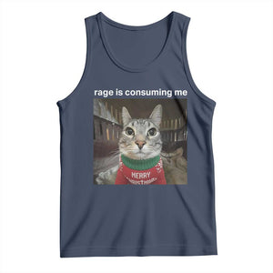 Rage Is Consuming Me Christmas Tank Top Funny Silly Staring Cat Meme Xmas Ugly Sweater TS11 Navy Print Your Wear