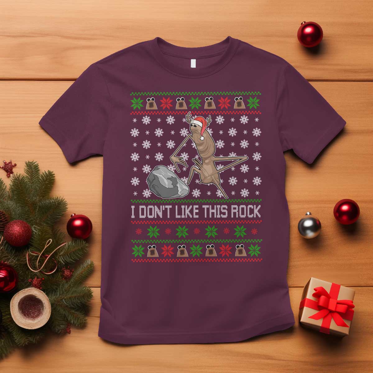Funny Marcus The Worm Christmas T Shirt I Dont Like This Rock Xmas Holiday TS11 Maroon Print Your Wear