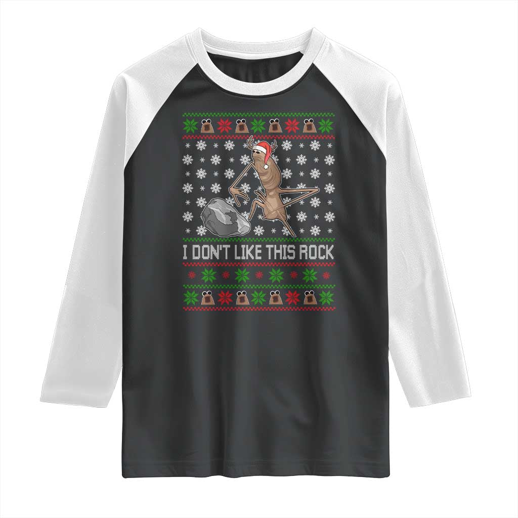 Funny Marcus The Worm Christmas Raglan Shirt I Dont Like This Rock Xmas Holiday TS11 Black White Print Your Wear