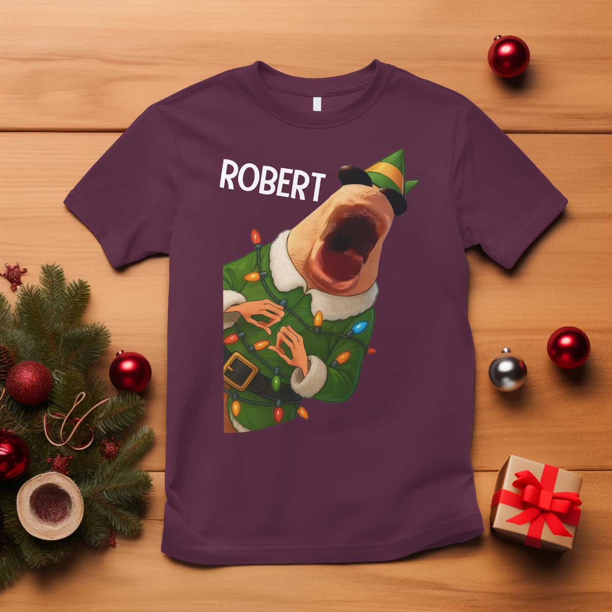 Funny Christmas Marcus The Worm Robert Xmas Elf T Shirt TS11 Maroon Print Your Wear