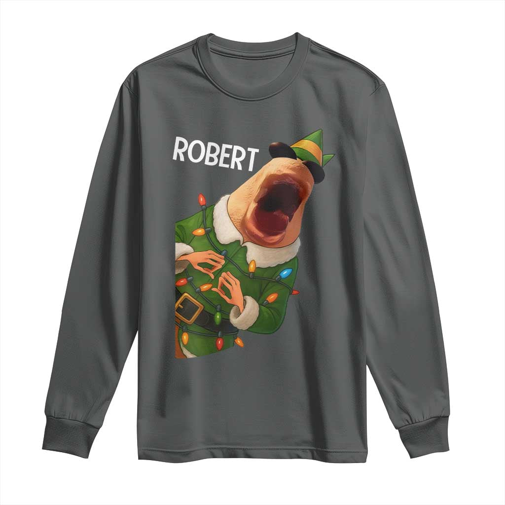 Funny Christmas Marcus The Worm Robert Xmas Elf Long Sleeve Shirt TS11 Dark Heather Print Your Wear