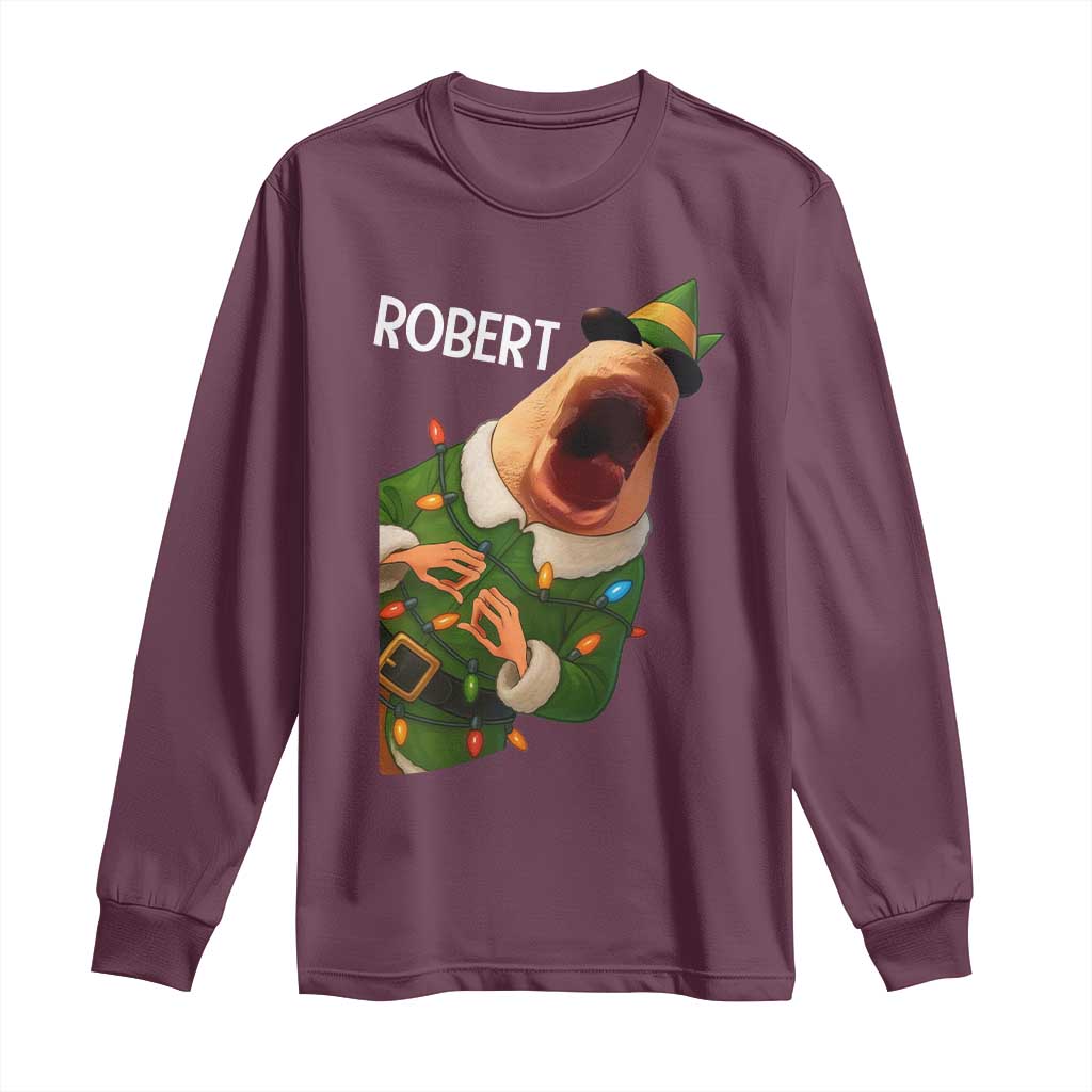 Funny Christmas Marcus The Worm Robert Xmas Elf Long Sleeve Shirt TS11 Maroon Print Your Wear