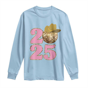 Howdy New Year 2025 Long Sleeve Shirt Happy New Year Sparkling Cowboy Cowgirl TS11 Light Blue Print Your Wear