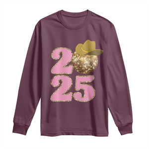 Howdy New Year 2025 Long Sleeve Shirt Happy New Year Sparkling Cowboy Cowgirl TS11 Maroon Print Your Wear