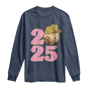 Howdy New Year 2025 Long Sleeve Shirt Happy New Year Sparkling Cowboy Cowgirl TS11 Navy Print Your Wear