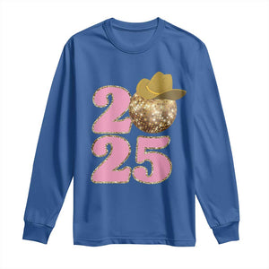 Howdy New Year 2025 Long Sleeve Shirt Happy New Year Sparkling Cowboy Cowgirl TS11 Royal Blue Print Your Wear