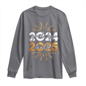 Goodbye 2024 Hello 2025 Long Sleeve Shirt New Year's Eve Party Fireworks TS11 Charcoal Print Your Wear