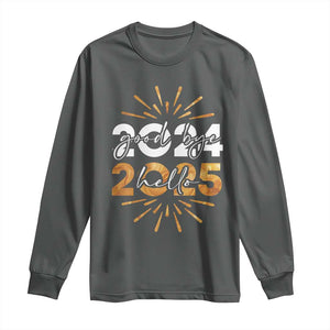 Goodbye 2024 Hello 2025 Long Sleeve Shirt New Year's Eve Party Fireworks TS11 Dark Heather Print Your Wear