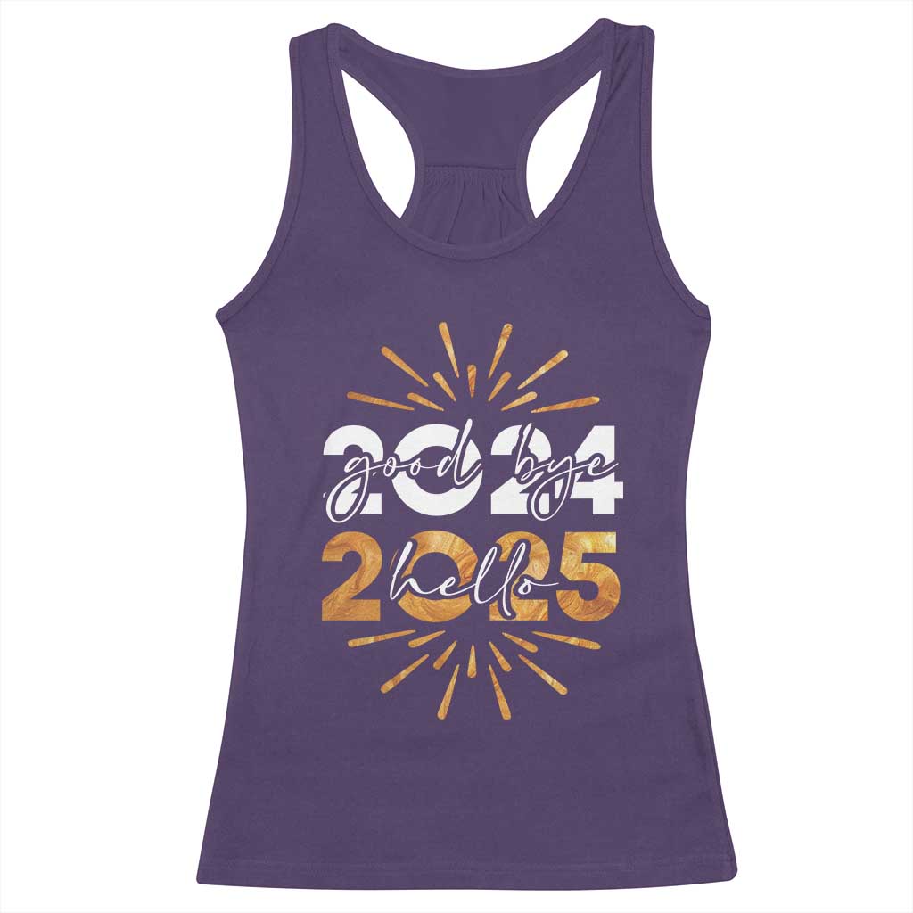 Goodbye 2024 Hello 2025 Racerback Tank Top New Year's Eve Party Fireworks TS11 Purple Print Your Wear