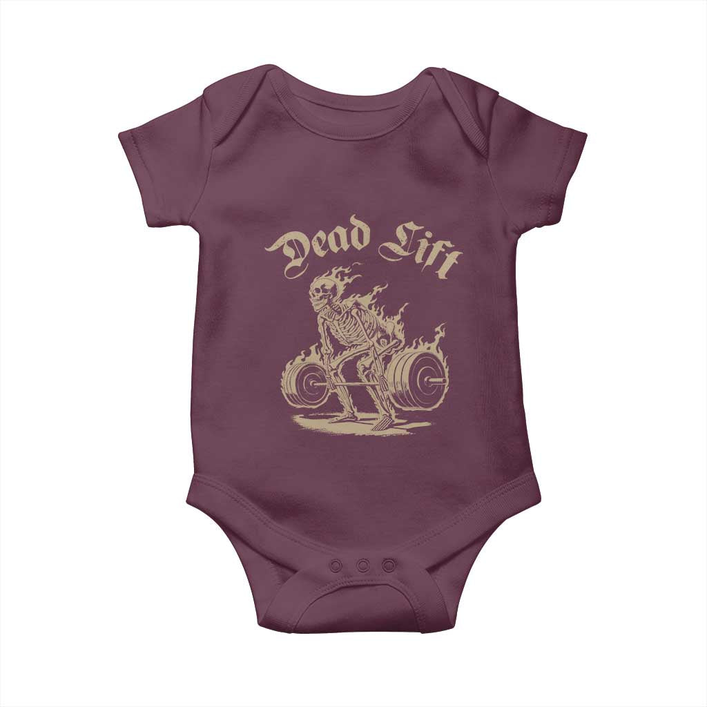 Funny Deadlifts Lifting Weights Gym Skeleton Baby Onesie TS11 Maroon Print Your Wear