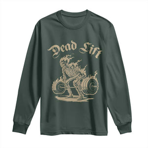 Funny Deadlifts Lifting Weights Gym Skeleton Long Sleeve Shirt TS11 Dark Forest Green Print Your Wear