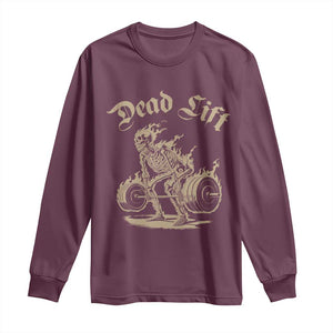 Funny Deadlifts Lifting Weights Gym Skeleton Long Sleeve Shirt TS11 Maroon Print Your Wear