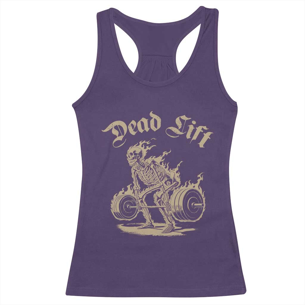 Funny Deadlifts Lifting Weights Gym Skeleton Racerback Tank Top TS11 Purple Print Your Wear