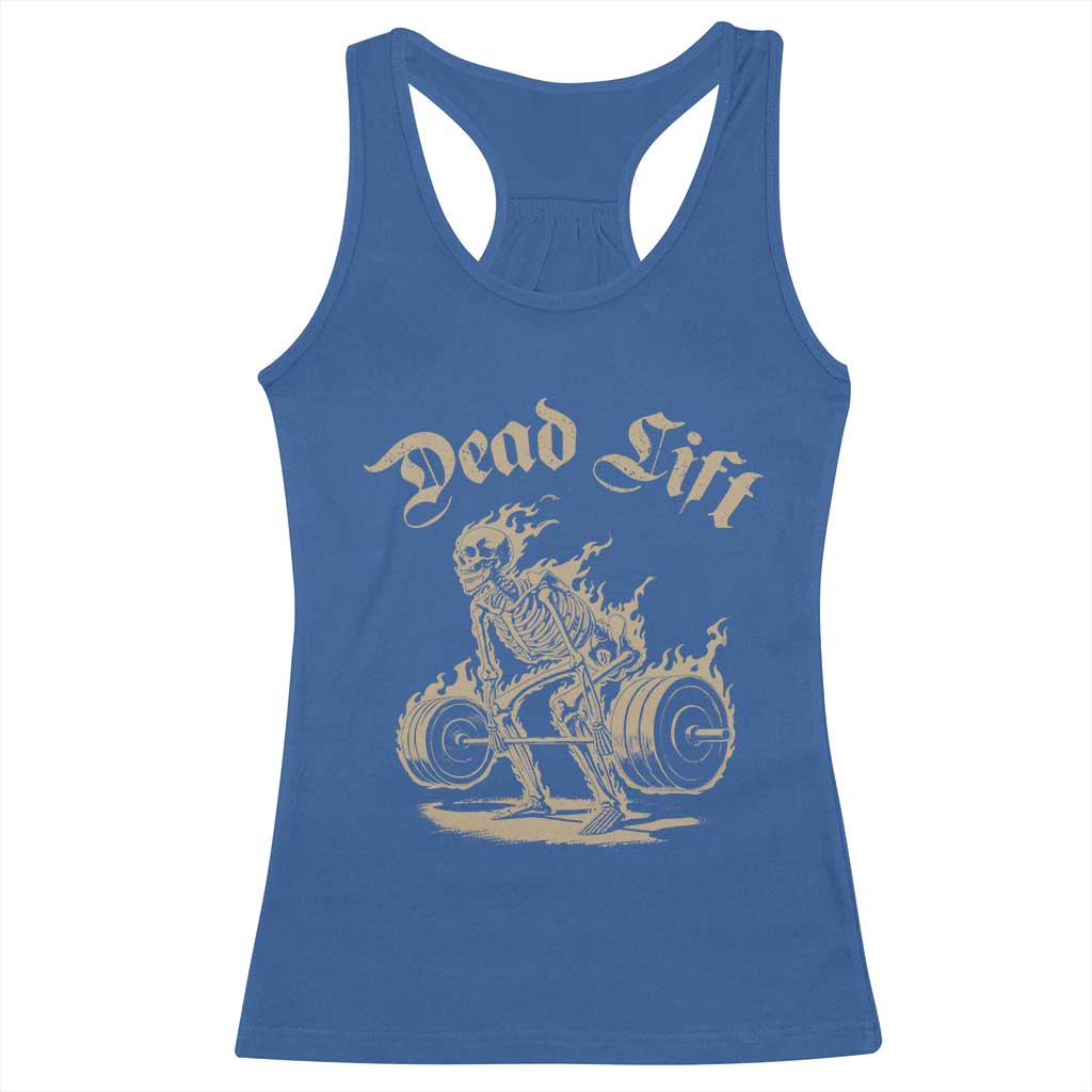 Funny Deadlifts Lifting Weights Gym Skeleton Racerback Tank Top TS11 Royal Blue Print Your Wear
