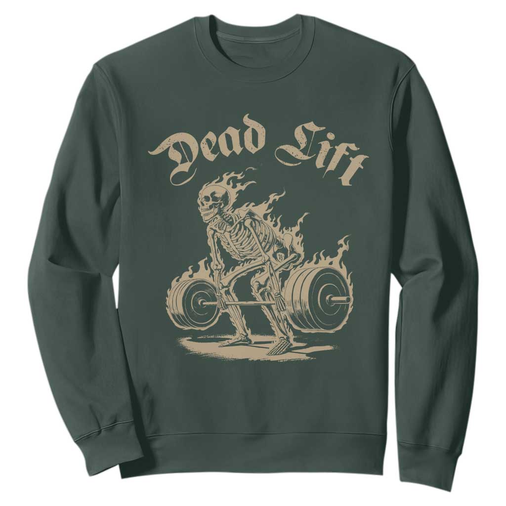 Funny Deadlifts Lifting Weights Gym Skeleton Sweatshirt TS11 Dark Forest Green Print Your Wear