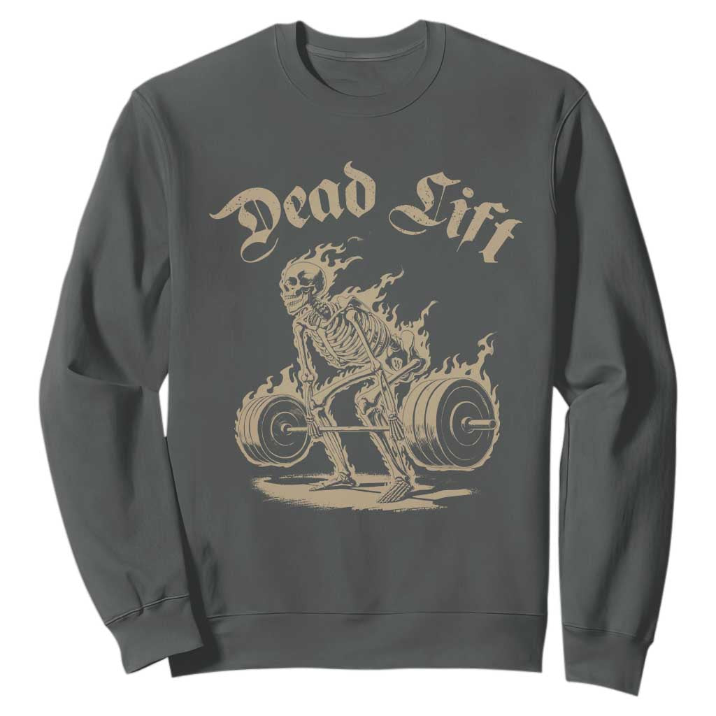 Funny Deadlifts Lifting Weights Gym Skeleton Sweatshirt TS11 Dark Heather Print Your Wear