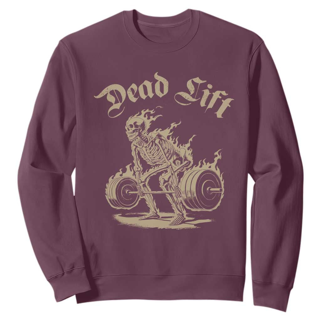 Funny Deadlifts Lifting Weights Gym Skeleton Sweatshirt TS11 Maroon Print Your Wear