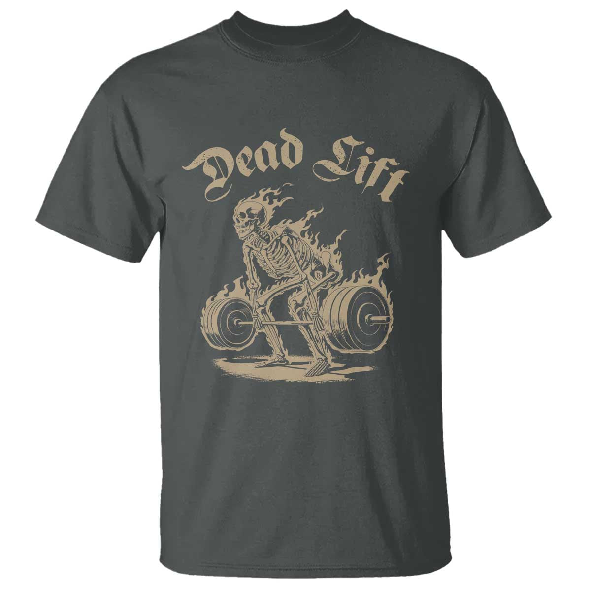 Funny Deadlifts Lifting Weights Gym Skeleton T Shirt TS11 Dark Heather Print Your Wear