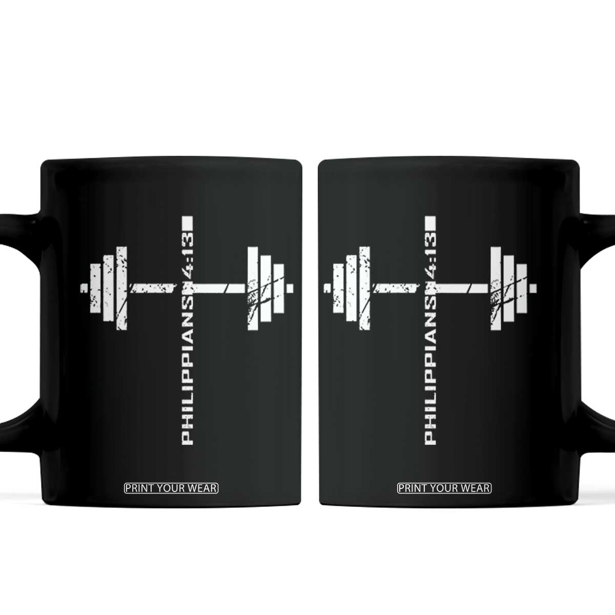 Christian Bible Gym Coffee Mug Jesus Weightlifter Workout Faith Philippians 4 13 TS11 Black Print Your Wear