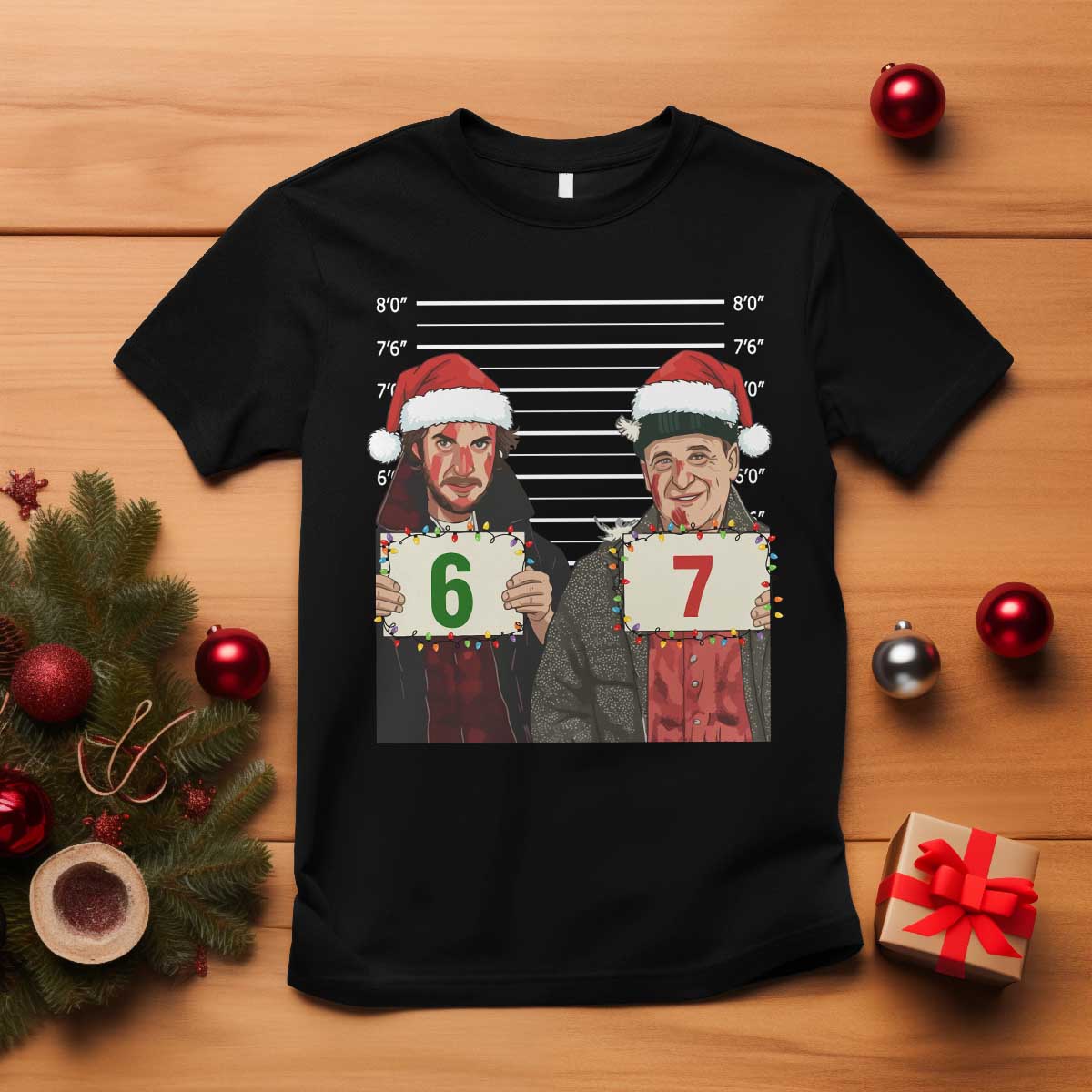 Funny 67 Christmas Movie T Shirt Six Seven Wet Bandits Home Xmas Alone TS11 Black Print Your Wear