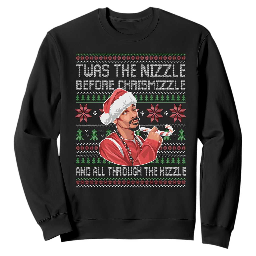Funny Christmas Hip Hop Rap Gang Sweatshirt Twas The Nizzle Before Chrismizzle And All Through The Hizzle TS11 Black Print Your Wear