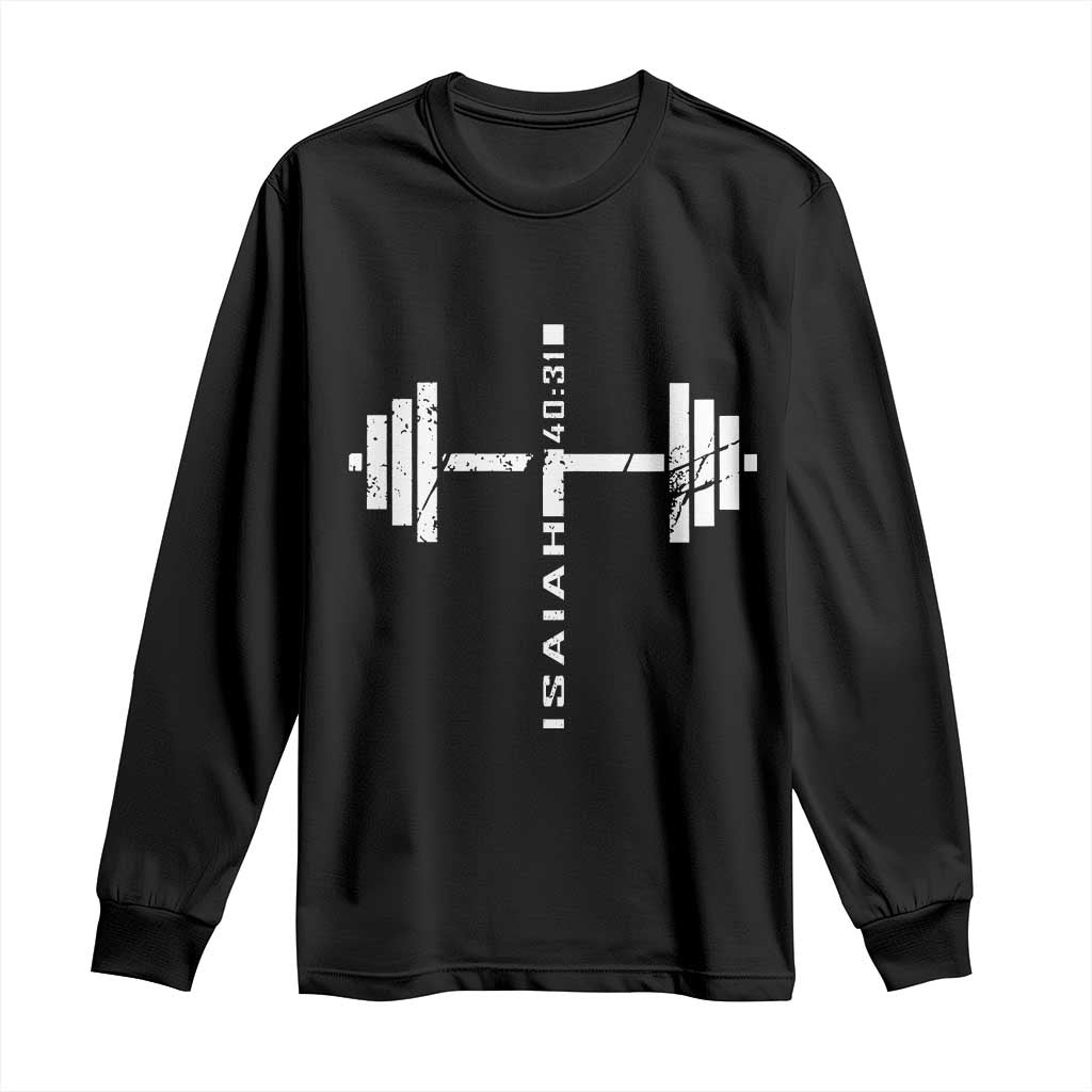 Christian Bible Gym Long Sleeve Shirt Jesus Weightlifter Workout Faith Isaiah 40 31 TS11 Black Print Your Wear