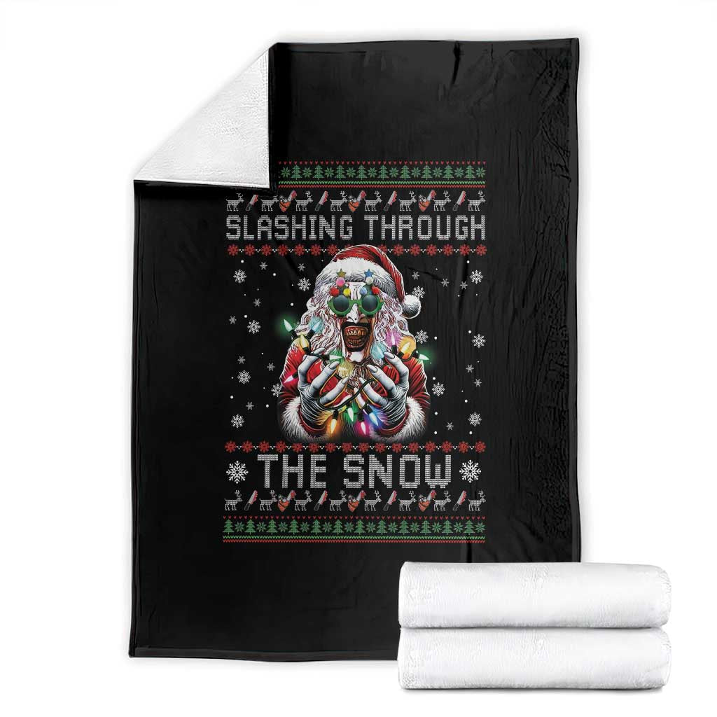 Funny Terrifier Christmas Santa Throw Blanket Slashing Through The Snow Xmas Horror Movie TS11 Black Print Your Wear