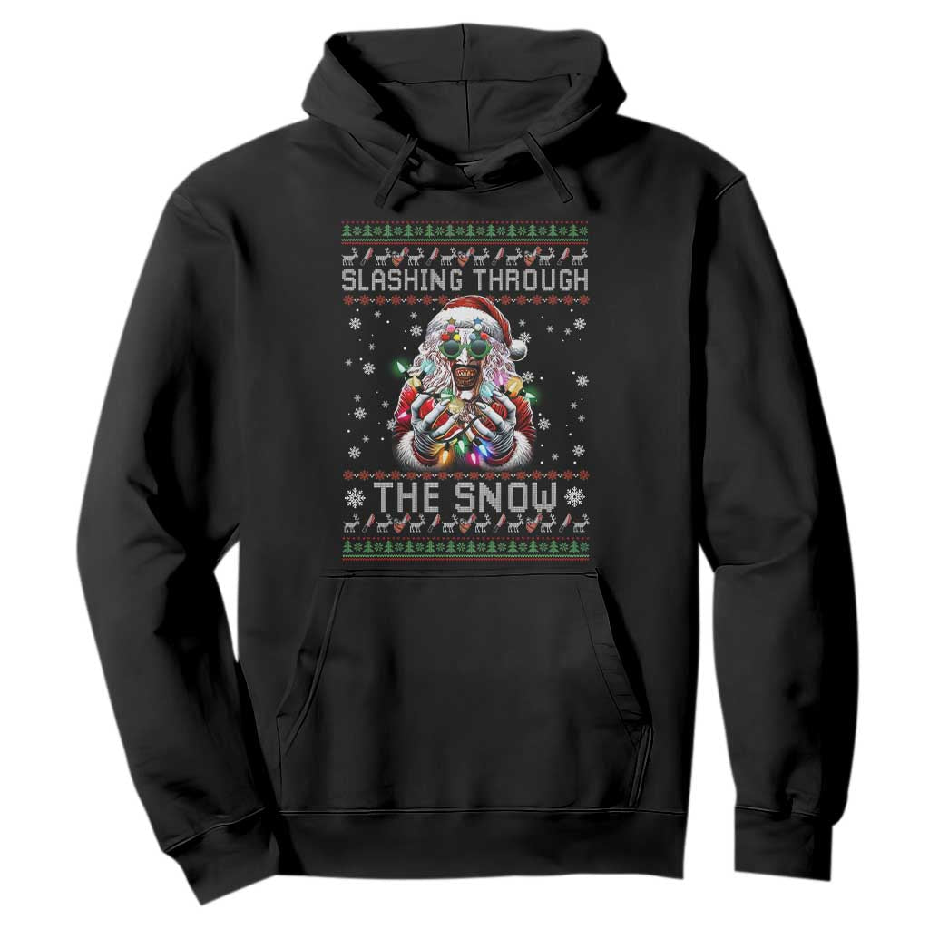 Funny Terrifier Christmas Santa Hoodie Slashing Through The Snow Xmas Horror Movie TS11 Black Print Your Wear