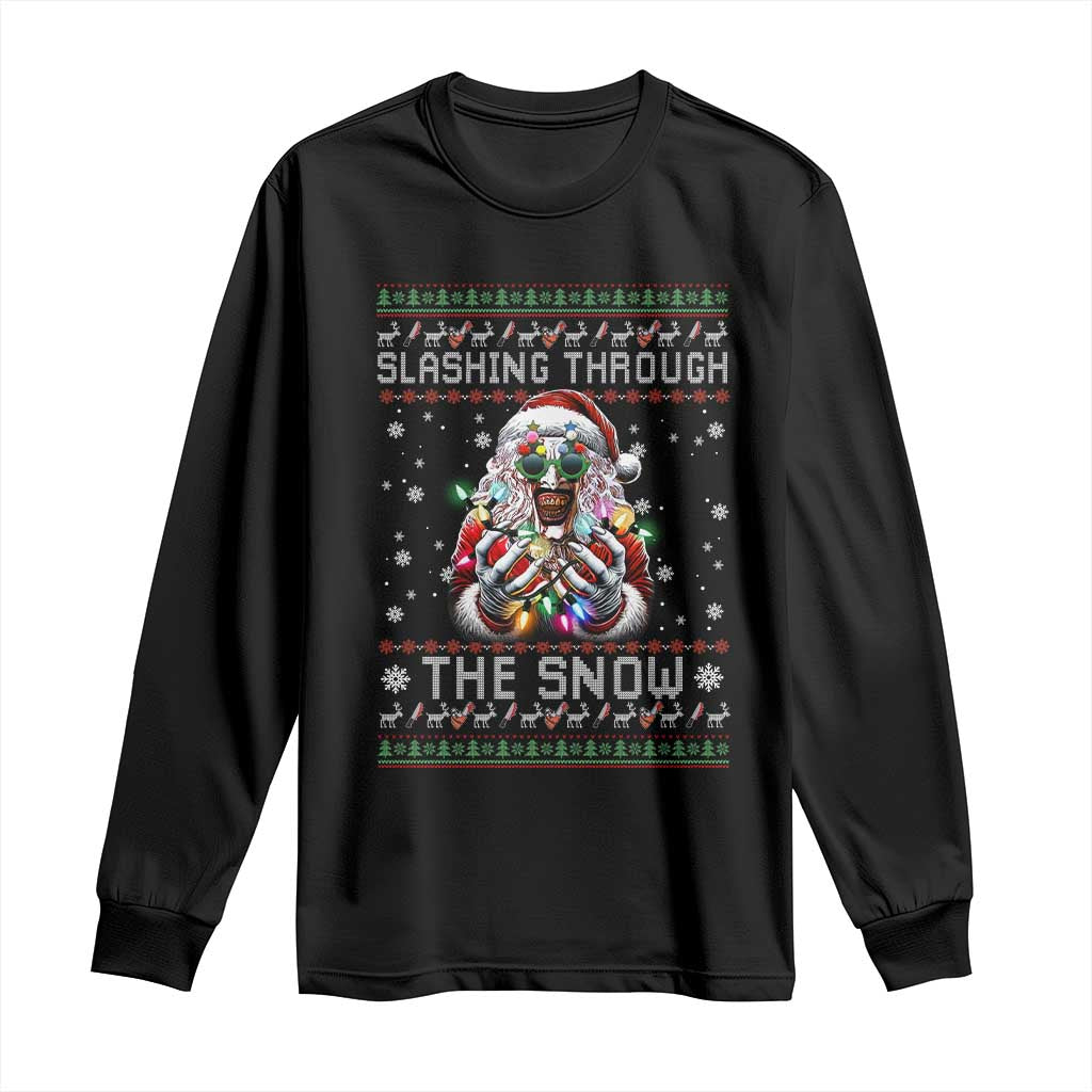 Funny Terrifier Christmas Santa Long Sleeve Shirt Slashing Through The Snow Xmas Horror Movie TS11 Black Print Your Wear