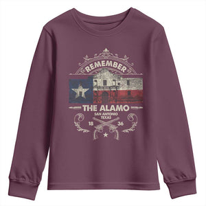 Texas Remember The Alamo San Antonio Pride Youth Sweatshirt Texas History TS11 Maroon Print Your Wear