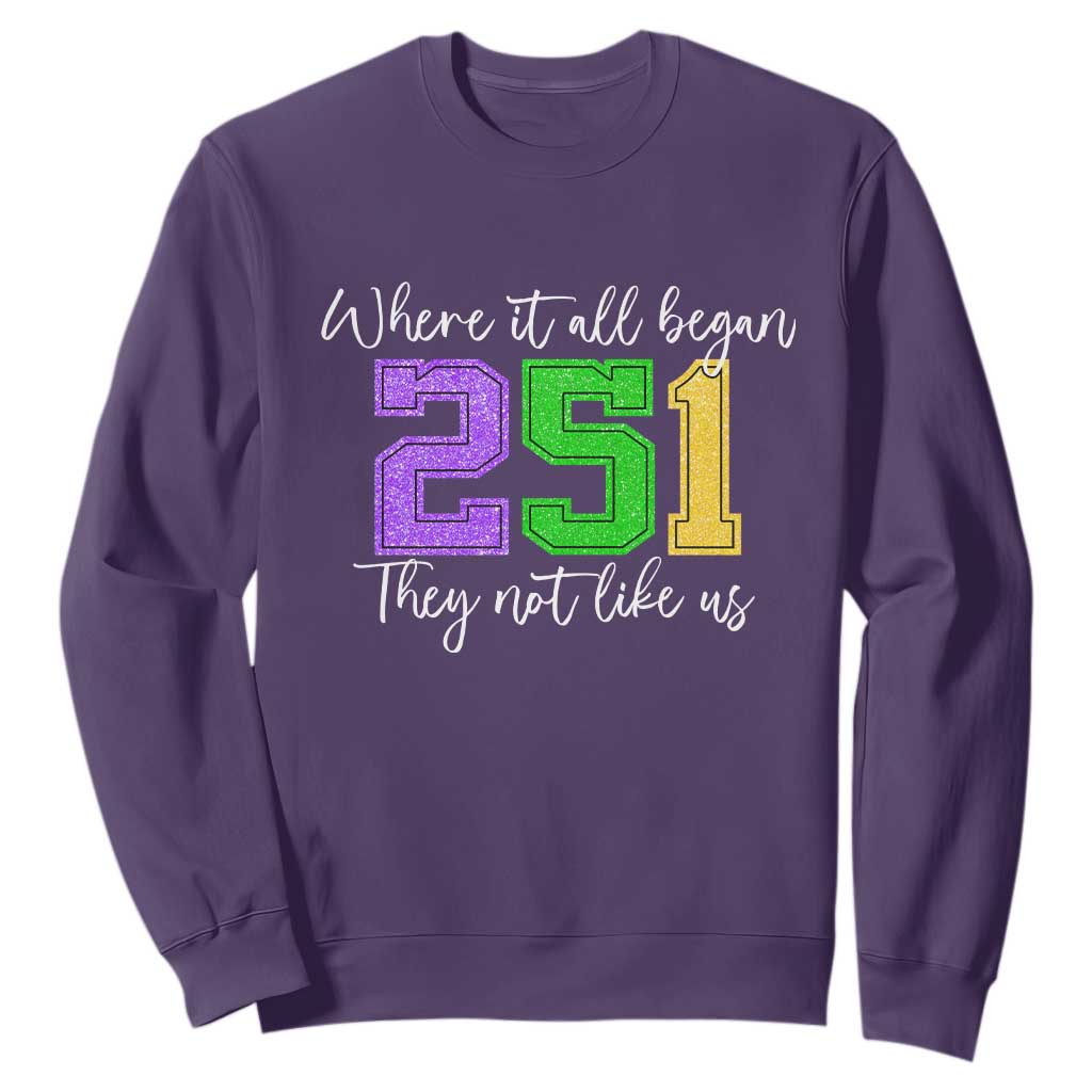 251 Mardi Gras Mobile Alabama Sweatshirt Where It All Began Fat Tuesday Carnival Glitter Print TS11 Purple Print Your Wear