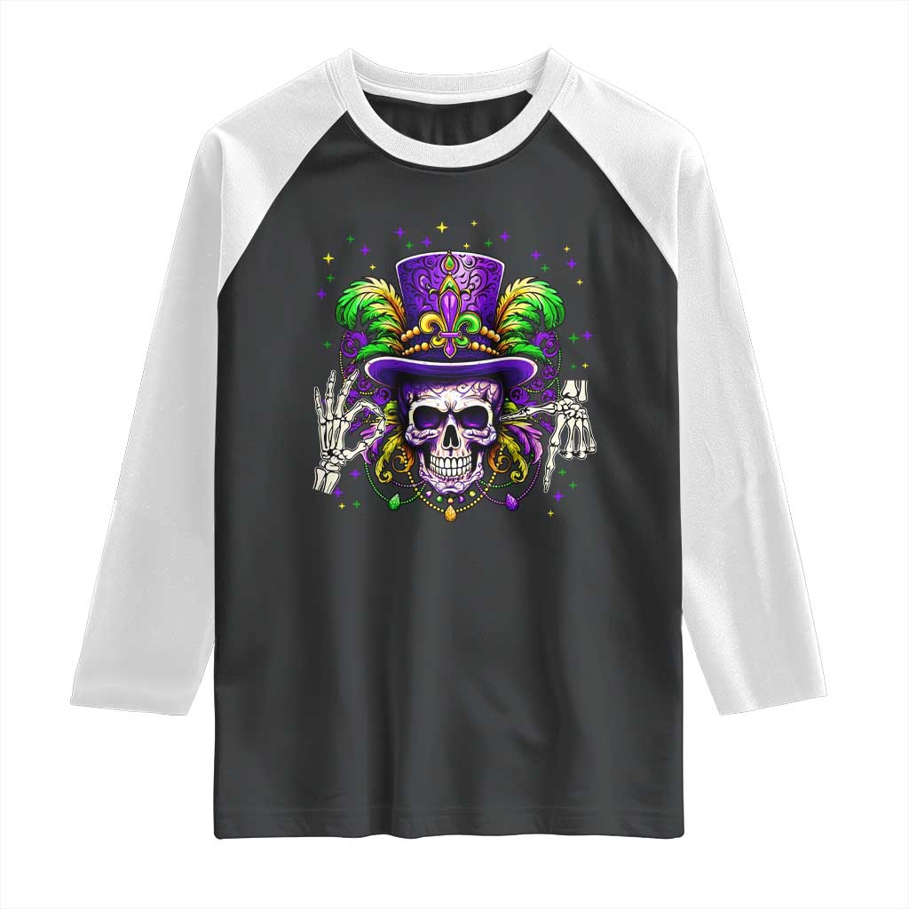Mardi Gras Skull 67 Six Seven Meme New Orleans Witch Doctor Voodoo Raglan Shirt TS11 Black White Print Your Wear