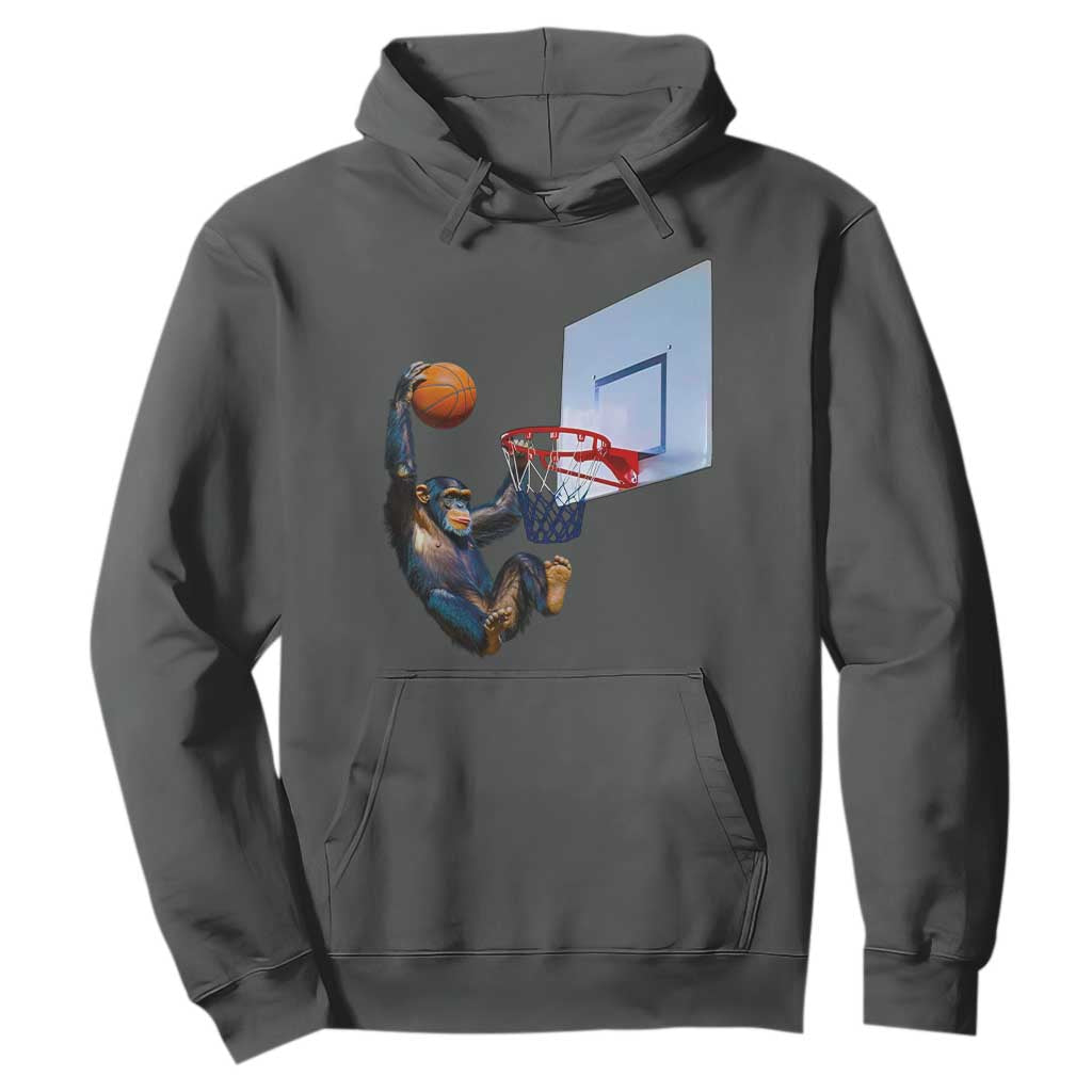 Funny Chimpanzee Basketball Monkey Hoodie TS11 Dark Heather Print Your Wear