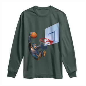 Funny Chimpanzee Basketball Monkey Long Sleeve Shirt TS11 Dark Forest Green Print Your Wear