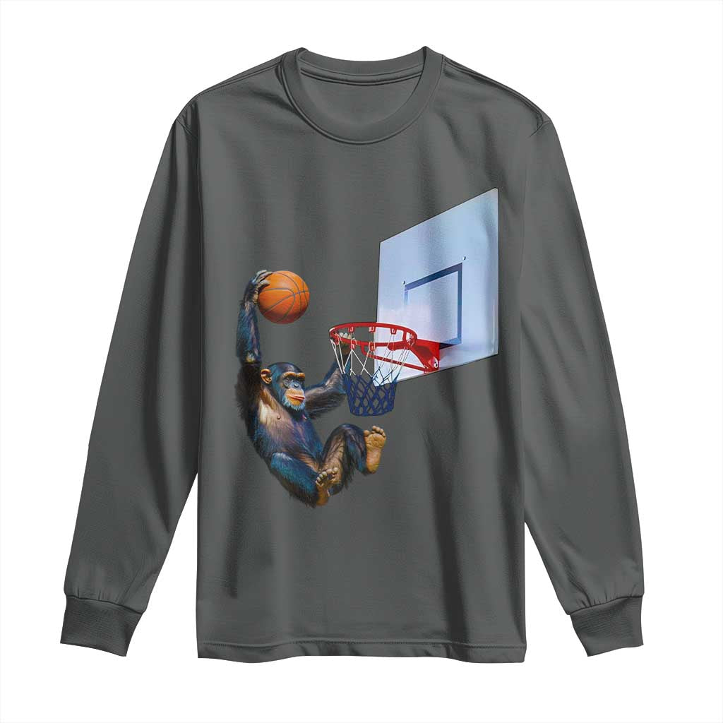 Funny Chimpanzee Basketball Monkey Long Sleeve Shirt TS11 Dark Heather Print Your Wear